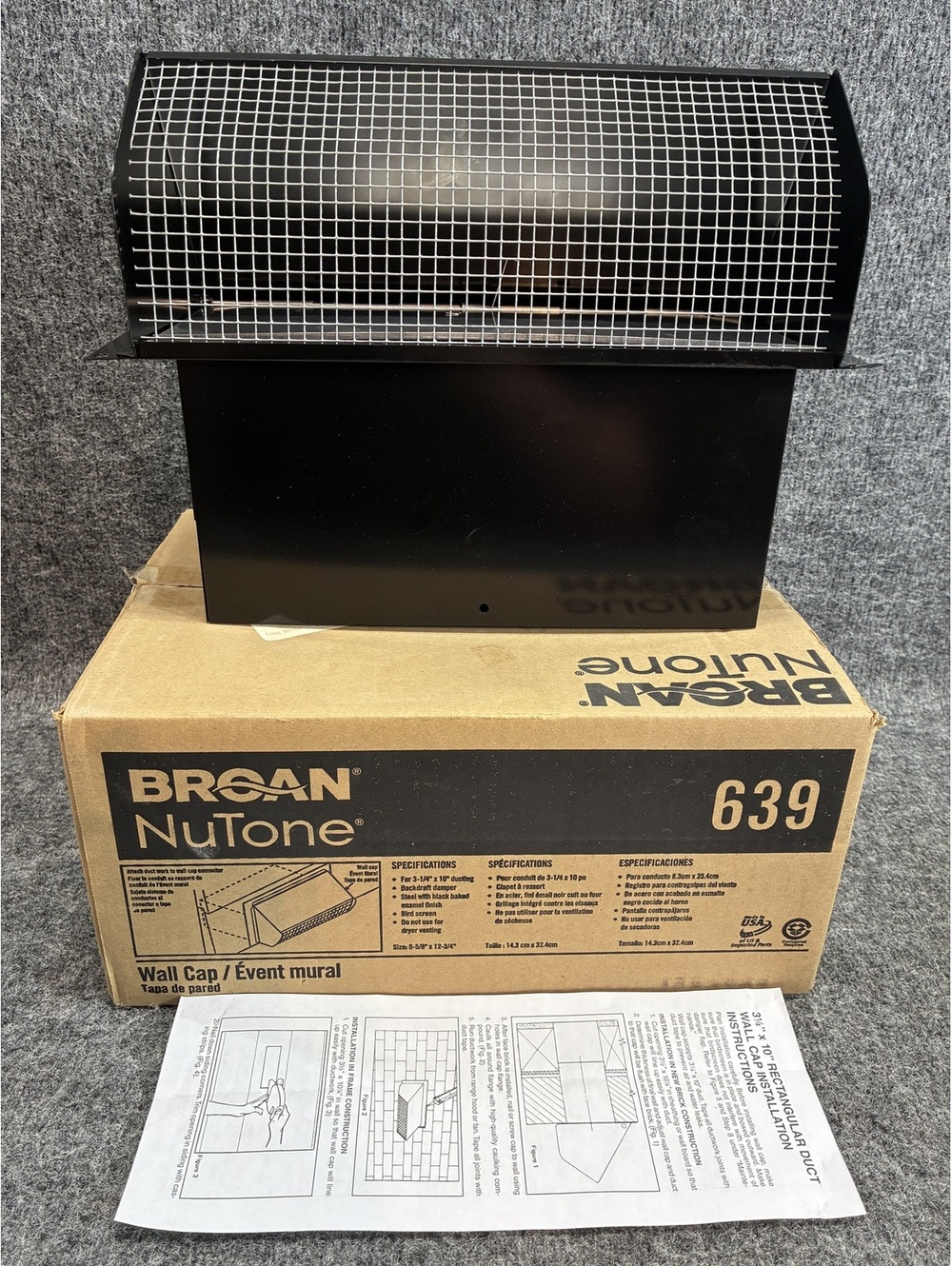 Broan NuTone 639 Wall Cap with Built-In Screen Vent - Black